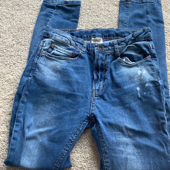 Zara Kids Authentic Denim Jeans W/ Zipper Pocket & Red Stitching Size 13/14 Blue - Picture 10 of 11